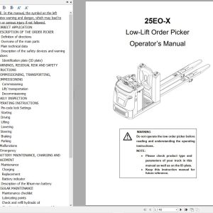 Hyundai Low Lift Order Picker 25EO X Operator Manual