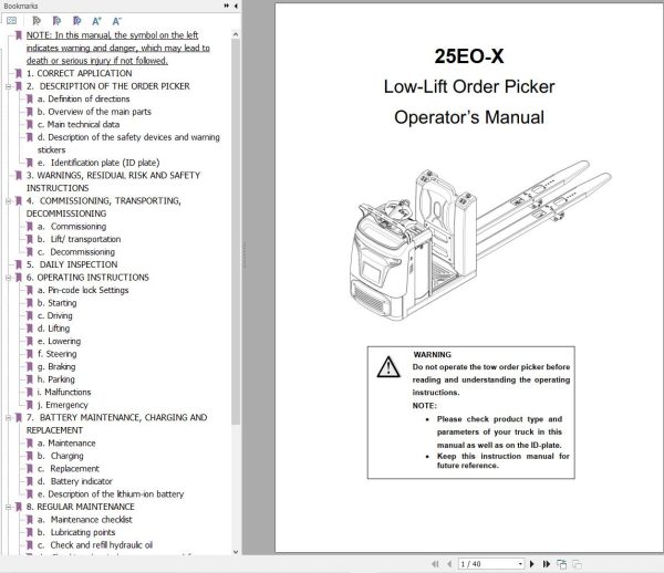 Hyundai Low Lift Order Picker 25EO X Operator Manual