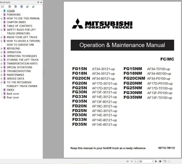 Mitsubishi Forklift MCFA 06.2024 Diagrams and Operation Service Manual 1