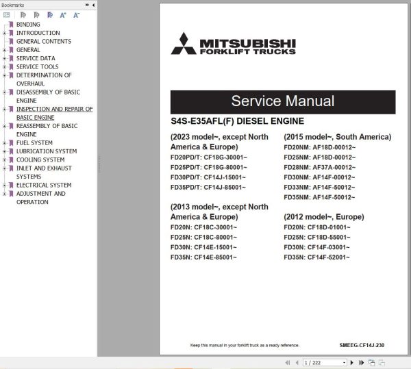 Mitsubishi Forklift MCFA 06.2024 Diagrams and Operation Service Manual 4