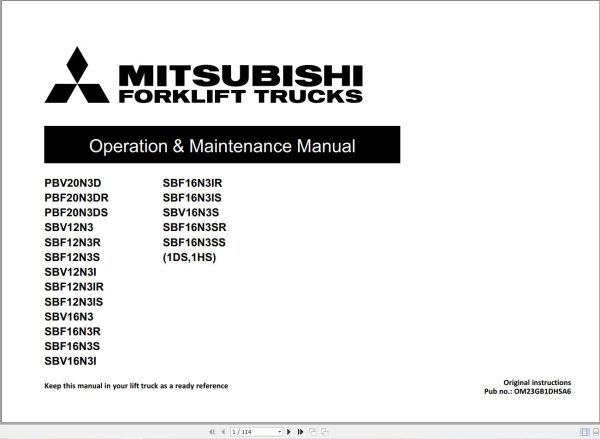 Mitsubishi Forklift MCFE 04.2024 Diagrams and Operation Service Manual 3
