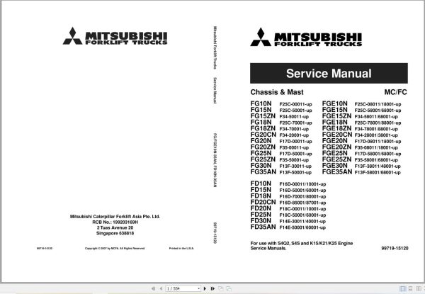 Mitsubishi Forklift MCFS Diagrams and Service Operation Manual 04 1