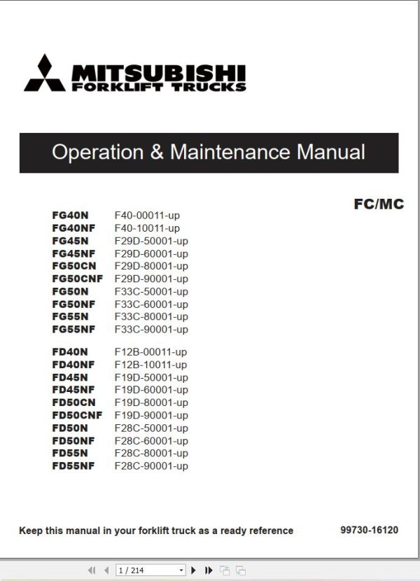 Mitsubishi Forklift MCFS Diagrams and Service Operation Manual 04 2