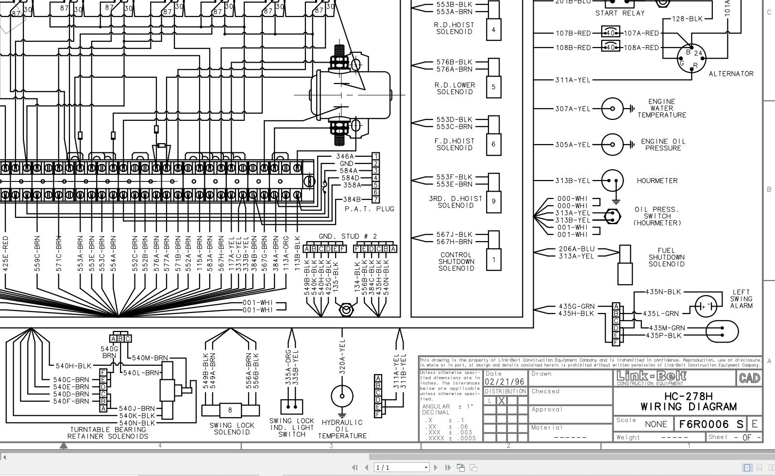Link Belt Crane HC 278H LUFF Electric Diagrams