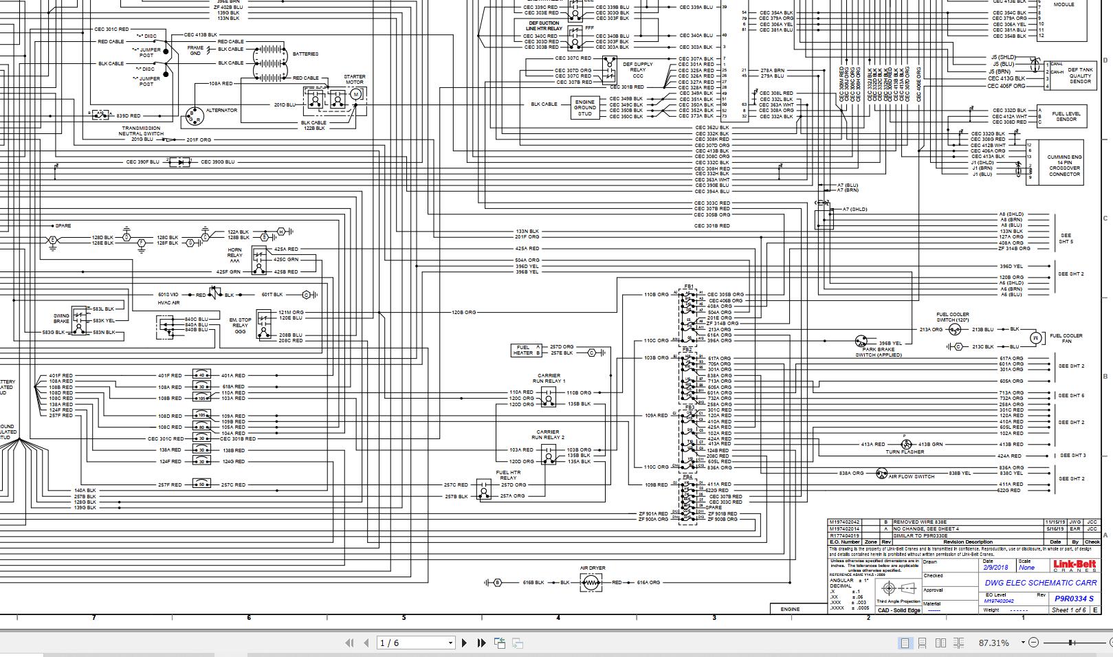 Link Belt Crane HTC 8650XL Electrical and Hydraulic Diagrams