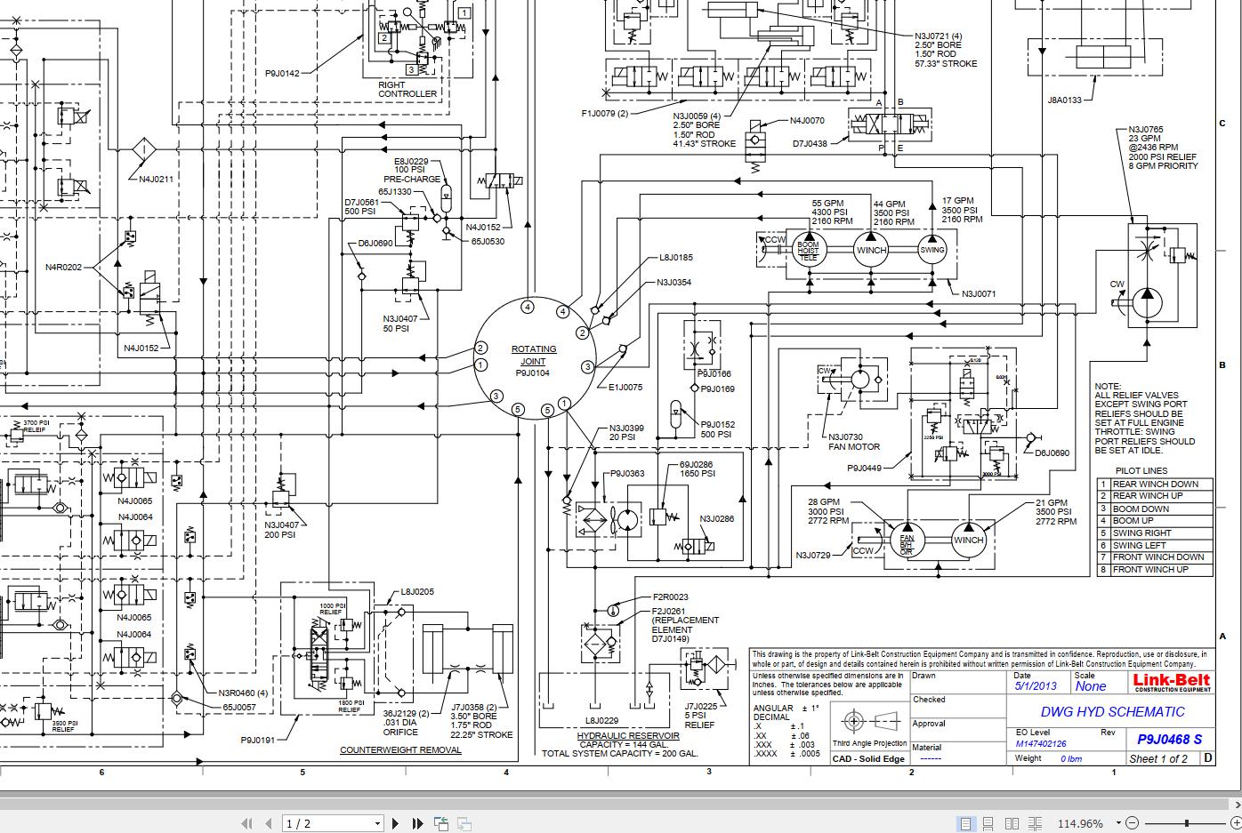 Link Belt Crane HTC 8650XL II Electrical and Hydraulic Diagrams