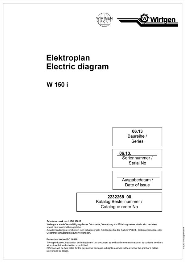 Wirtgen Cold Milling Machine W 150i Electric Diagram 2232268 00