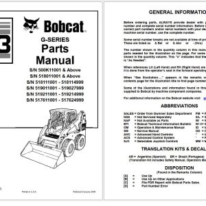 Bobcat Compact Mini Excavator 773 G Series Parts Manual 6900939 1