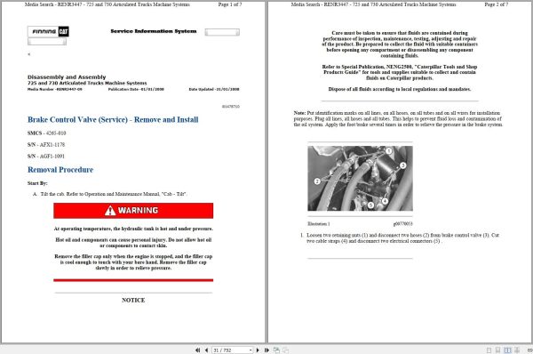 CAT Articulated Dump Truck 725 B1L Operators Service Manual and Schematics 1