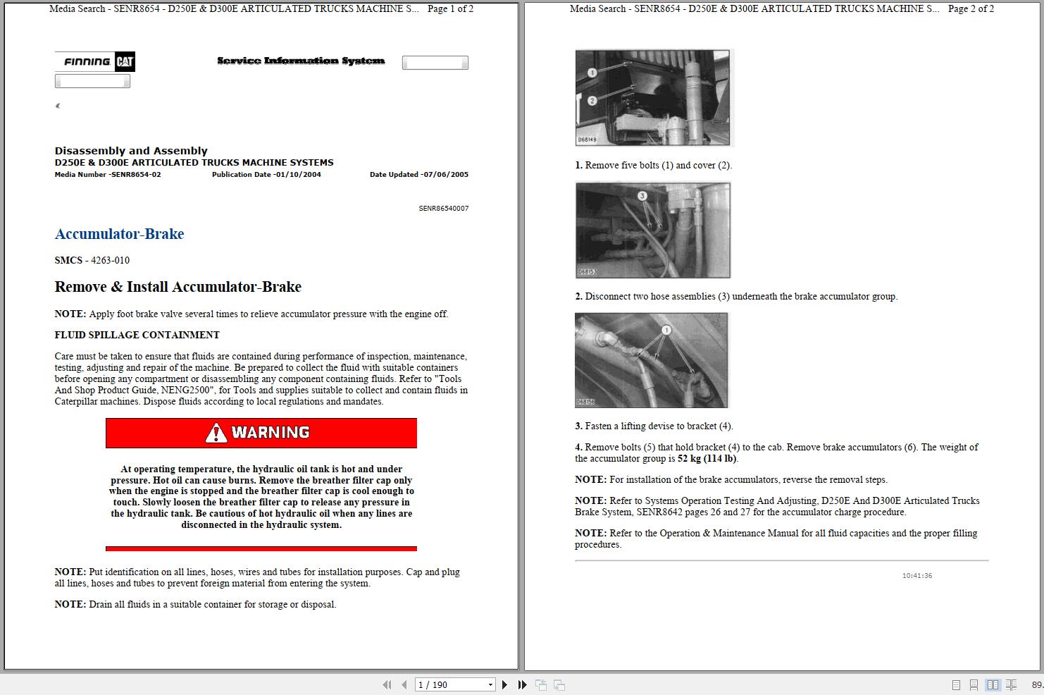 CAT Articulated Dump Truck D300E 7FN Operators Service Manual and Schematics 1