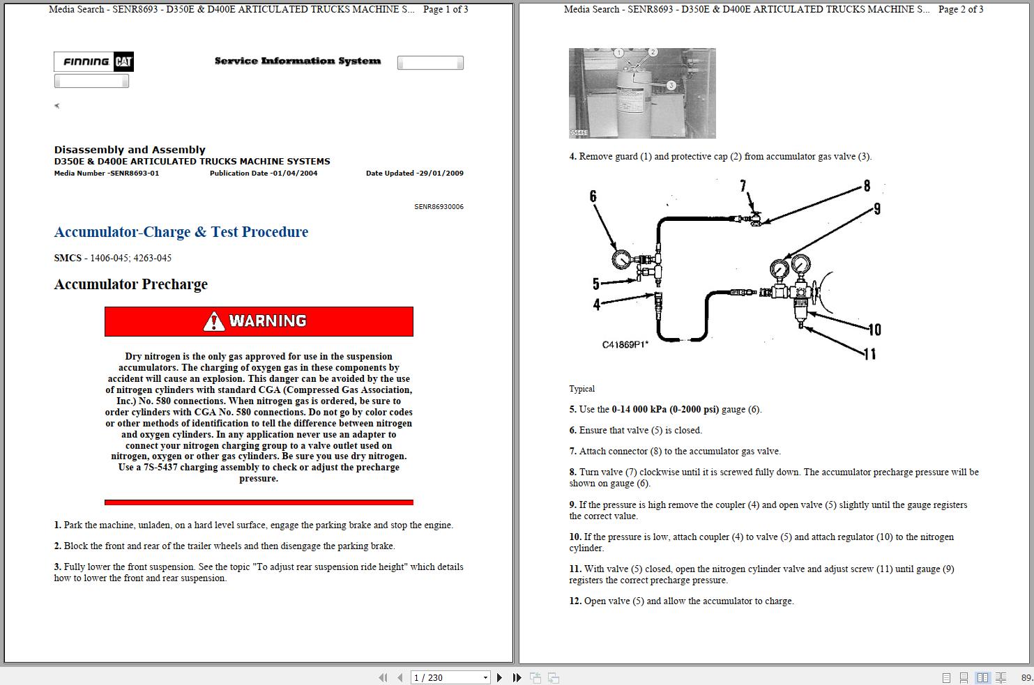 CAT Articulated Dump Truck D350E 9LR Operators Service Manual and Schematics 1