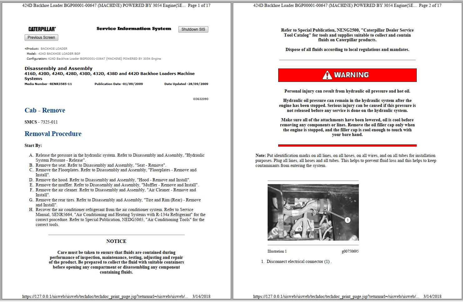 CAT Backhoe Loader 424D BGP Service Manual and Schematics 1