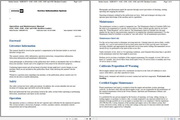 CAT Backhoe Loader 426C 1ZR Operators Service Manual and Schematics 1