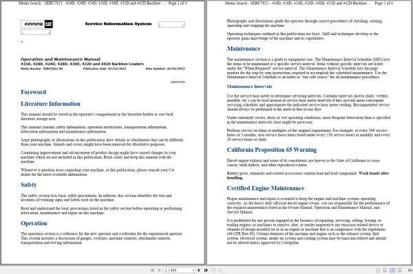 CAT Backhoe Loader 430D BML Operators Service Manual and Schematics 1