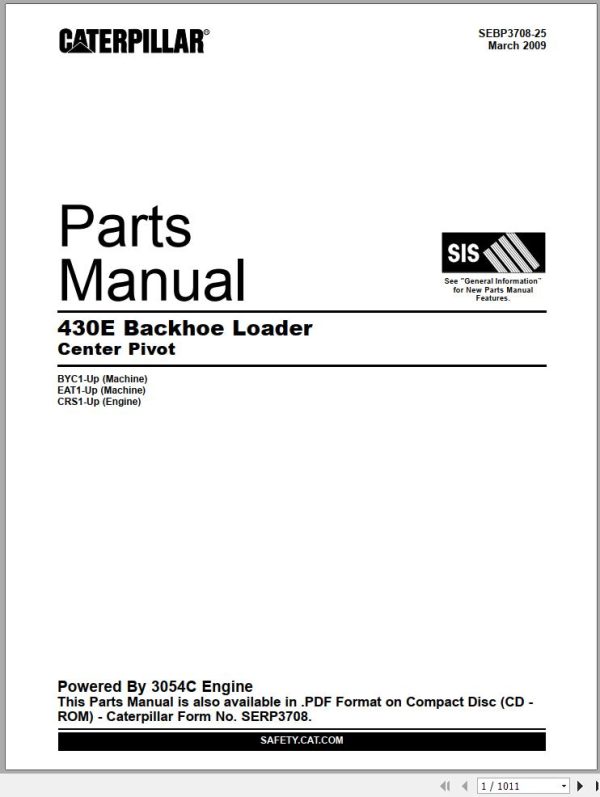CAT Backhoe Loader 430E Parts Manual SEBP3708 25 1