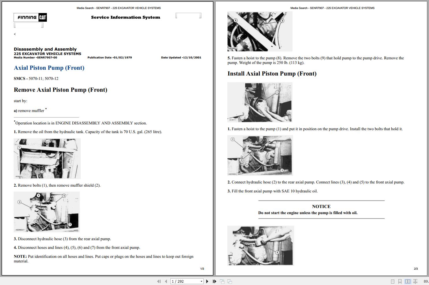 CAT Excavator 225 51U Operation Service Manual and Schematics 1