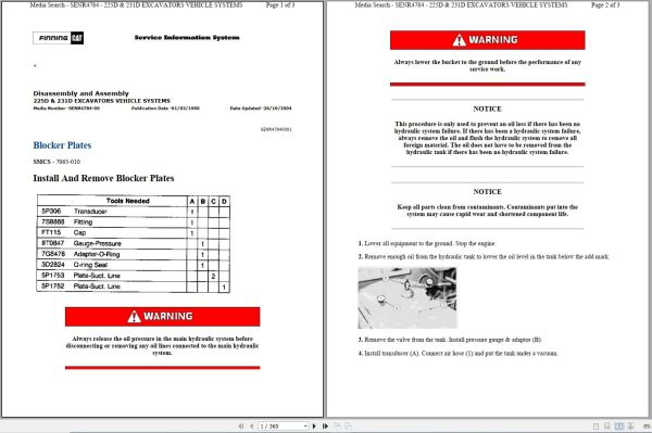 CAT Excavator 225D 2SJ Operation Service Manual and Schematics 1