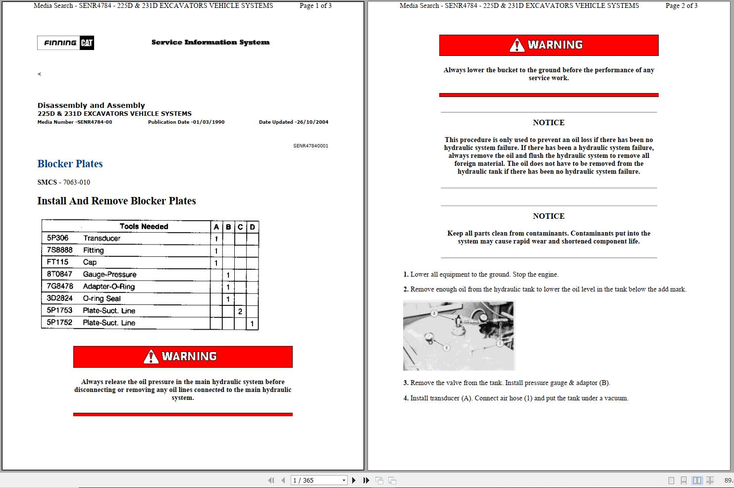 CAT Excavator 225D 2SJ Operation Service Manual and Schematics 1