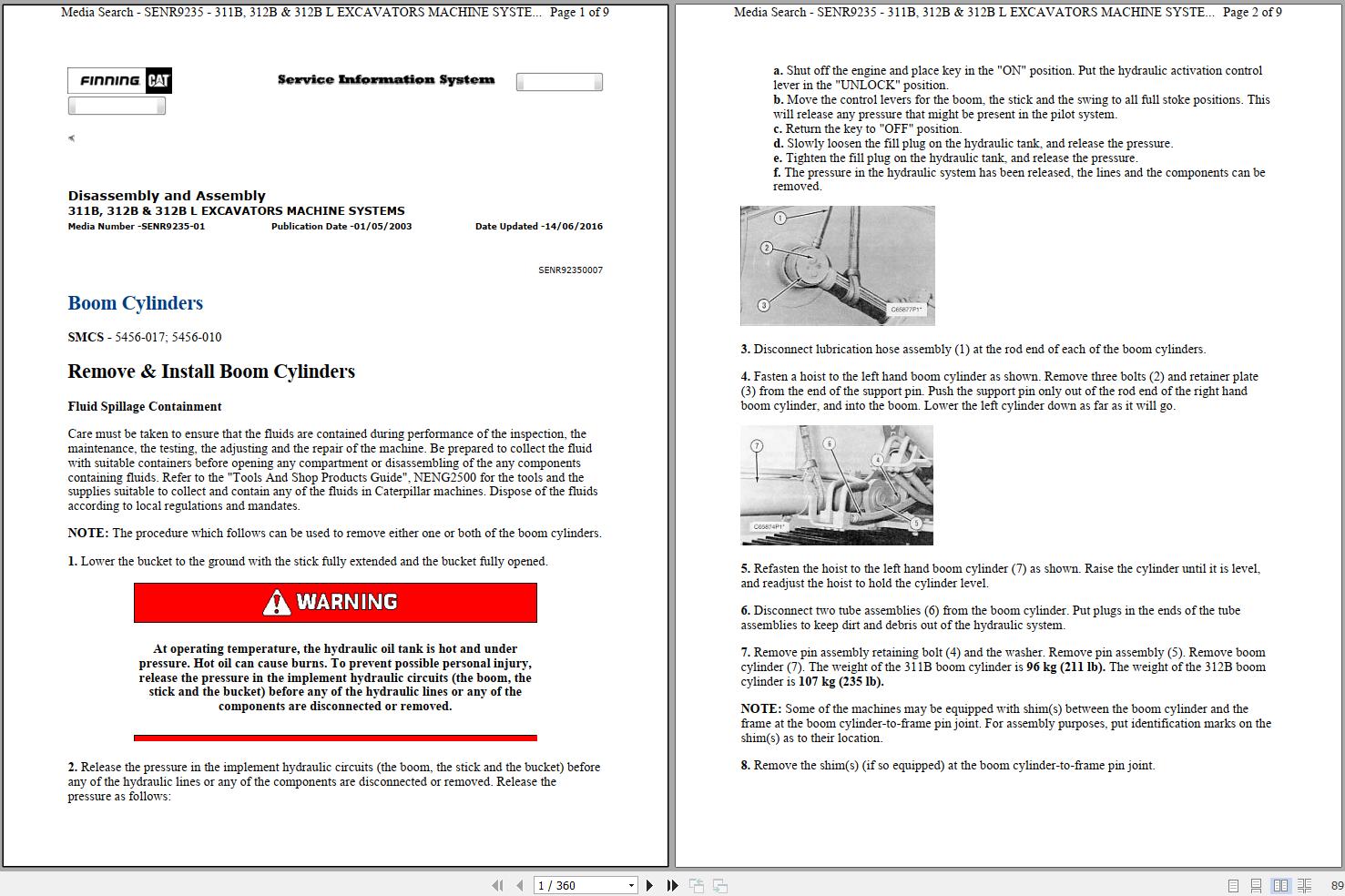 CAT Excavator 311B 8GR Operation Service Manual and Schematics 1