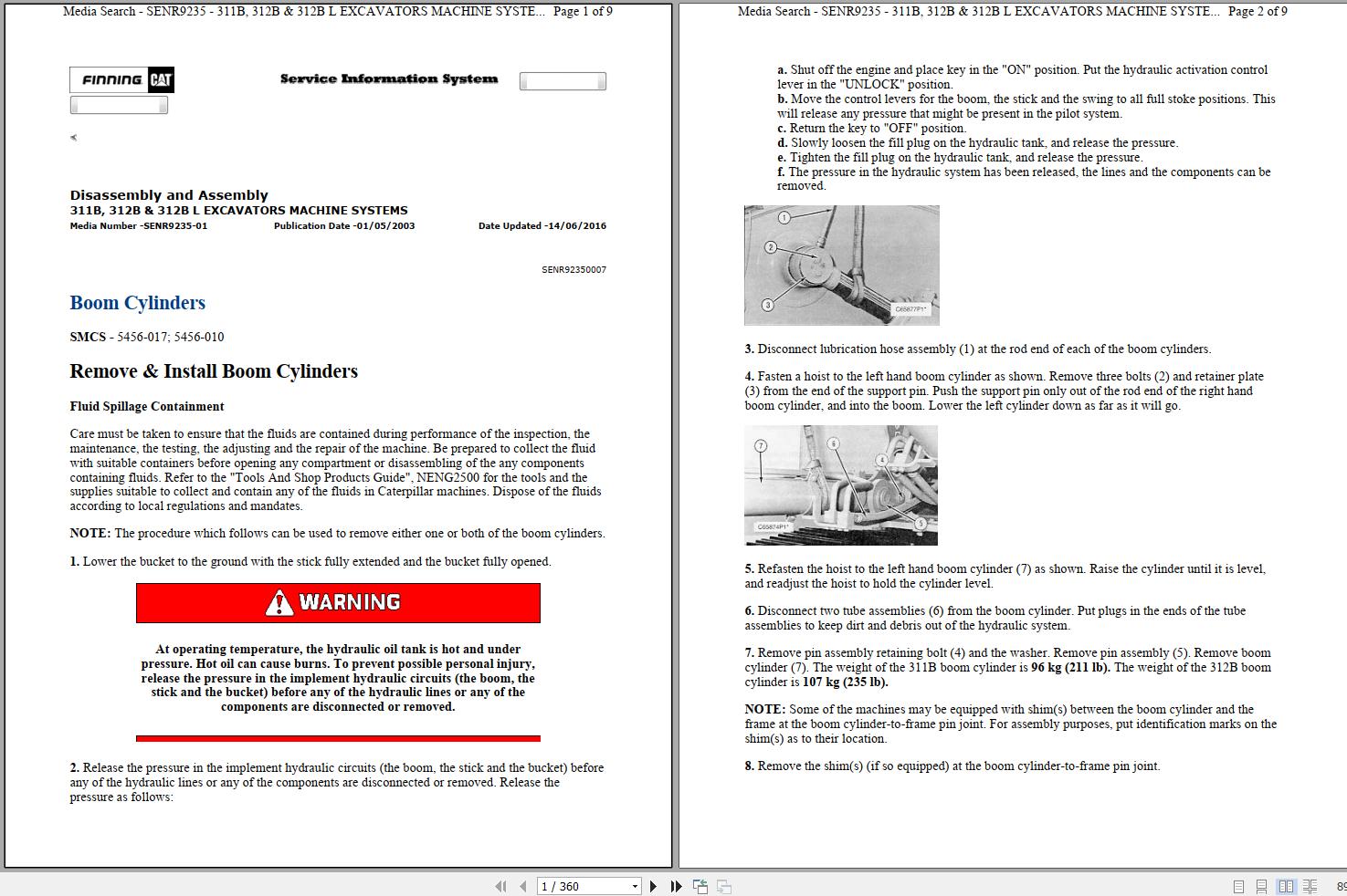 CAT Excavator 312B L 8JR Operation Service Manual and Schematics 1