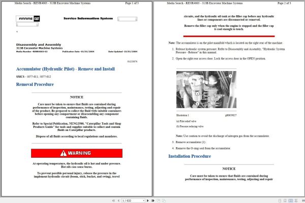 CAT Excavator 313B 9PR Operation Service Manual and Schematics 1