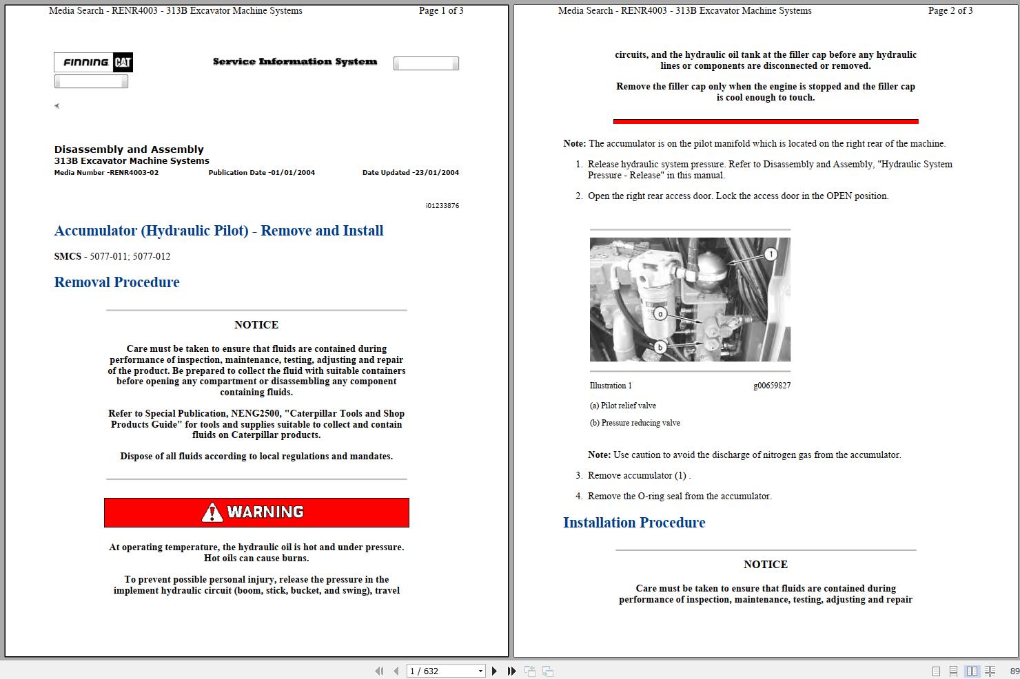 CAT Excavator 313B 9PR Operation Service Manual and Schematics 1