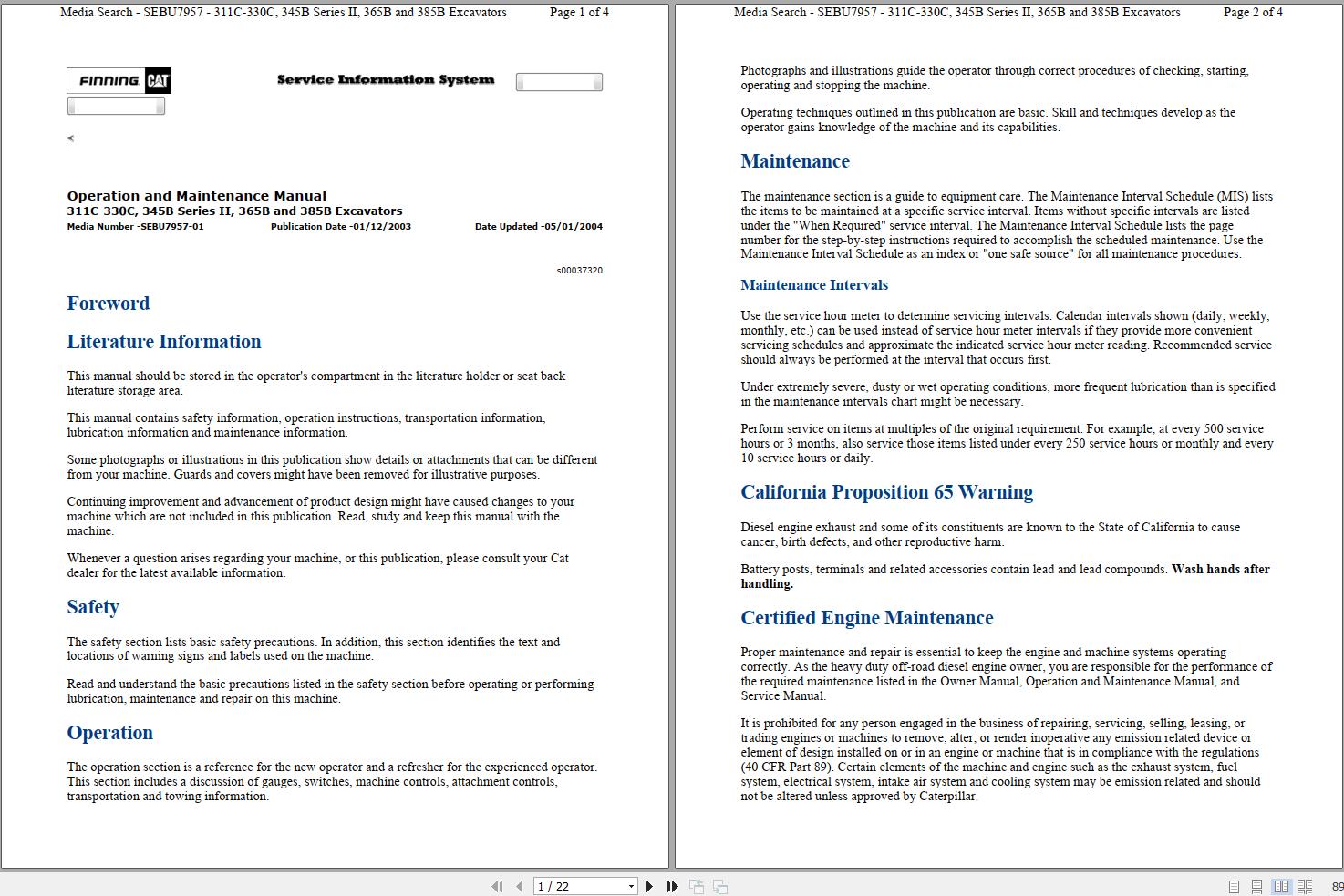 CAT Excavator 313C HGF Operation Service Manual and Hydraulic Schematics 1