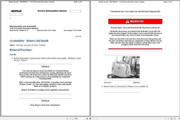 CAT Excavator 314C PCA Operation Service Manual and Schematics 1