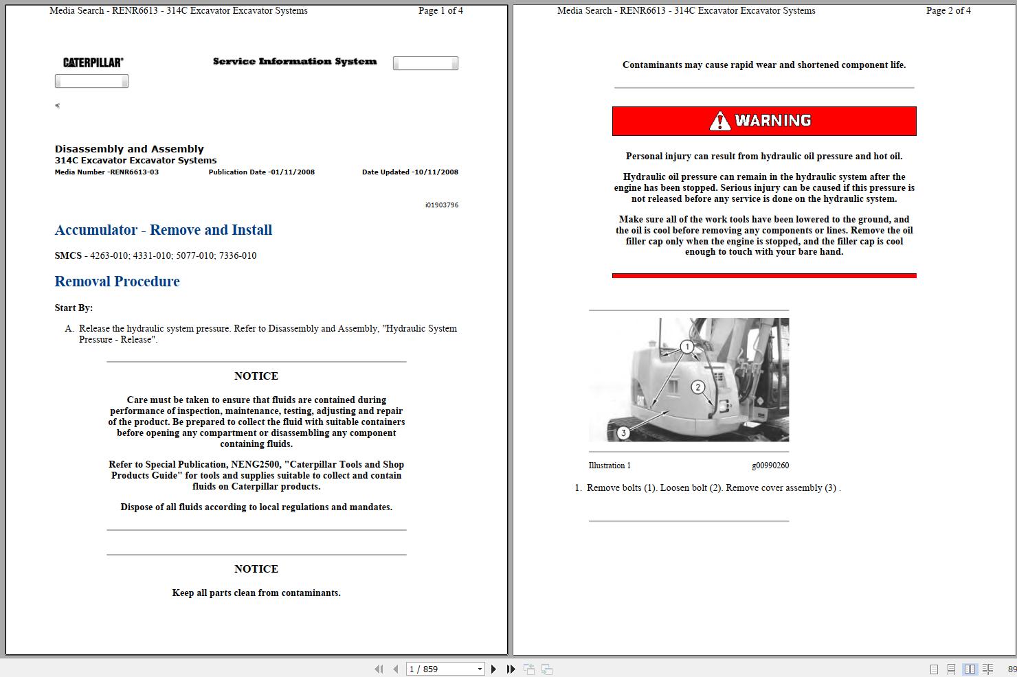 CAT Excavator 314C PCA Operation Service Manual and Schematics 1