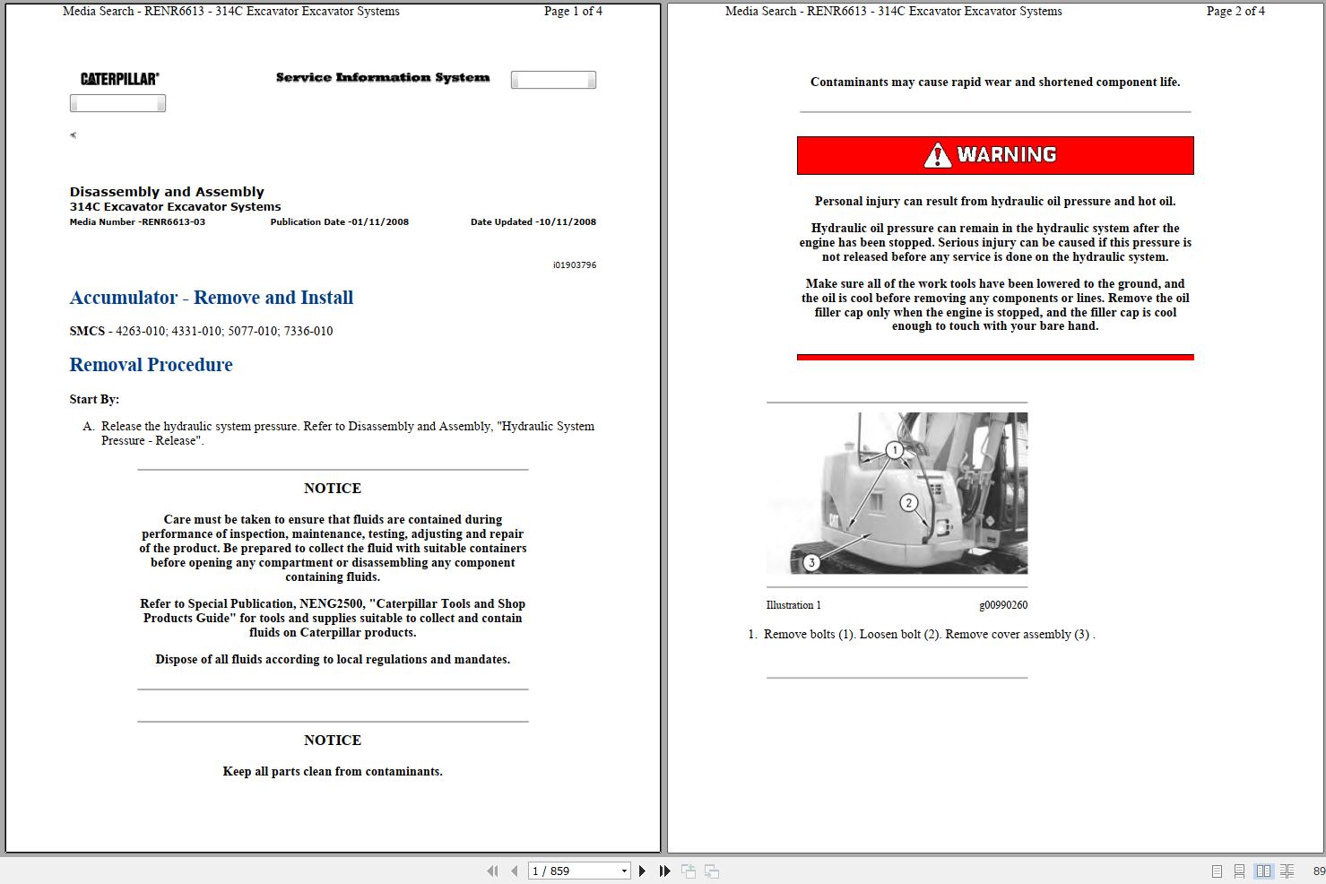 CAT Excavator 314C SNY Operation Service Manual and Schematics 1