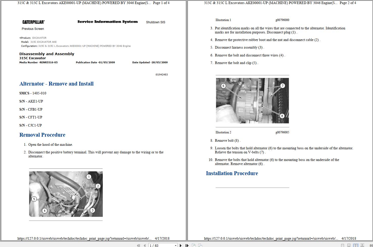 CAT Excavator 315C AKE Disassembly and Assembly Manual and Schematics 1