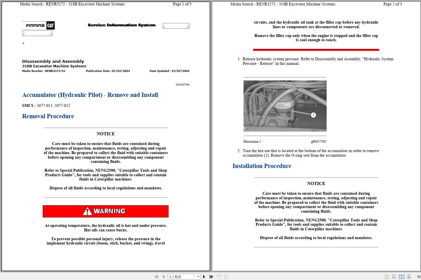 CAT Excavator 318B 3LR Operation Service Manual and Schematics 1