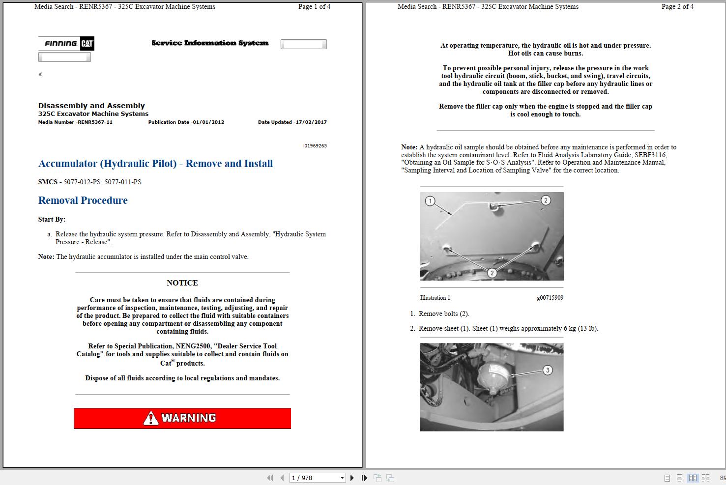 CAT Excavator 325C L BTD Operation Service Manual and Schematics 1