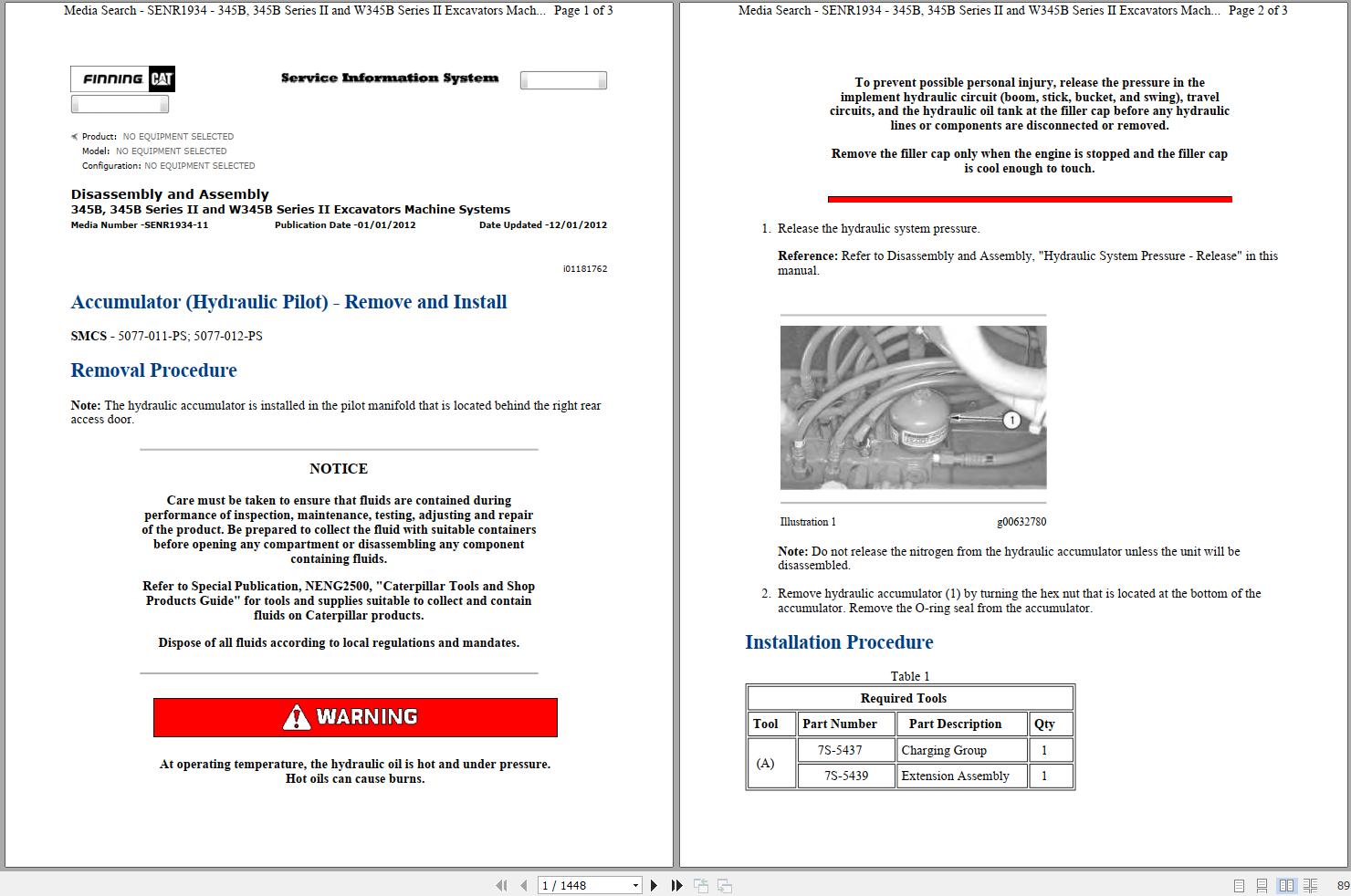 CAT Excavator 345B L 4SS Operation Service Manual and Schematics 1