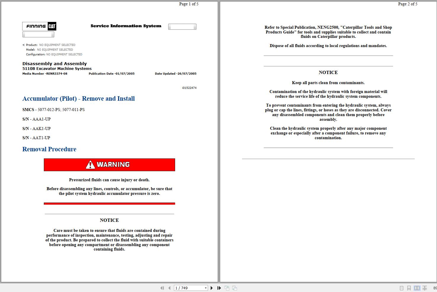 CAT Excavator 5110B AAK Operation Service Manual and Schematics 1