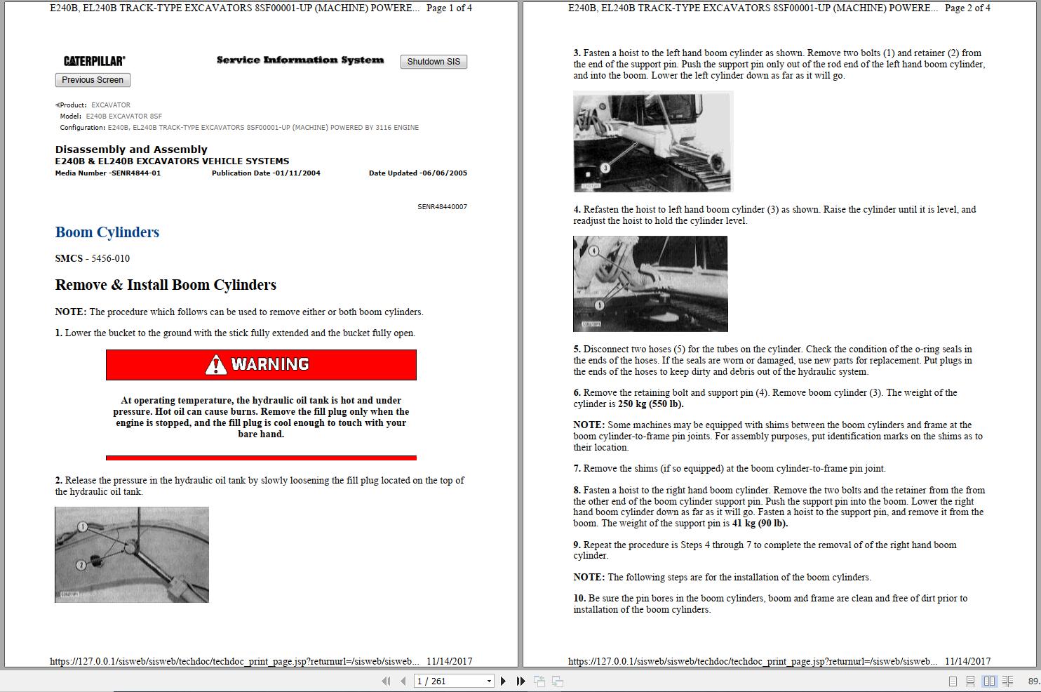 CAT Excavator E240B 8SF Operation Service Manual and Schematics 1