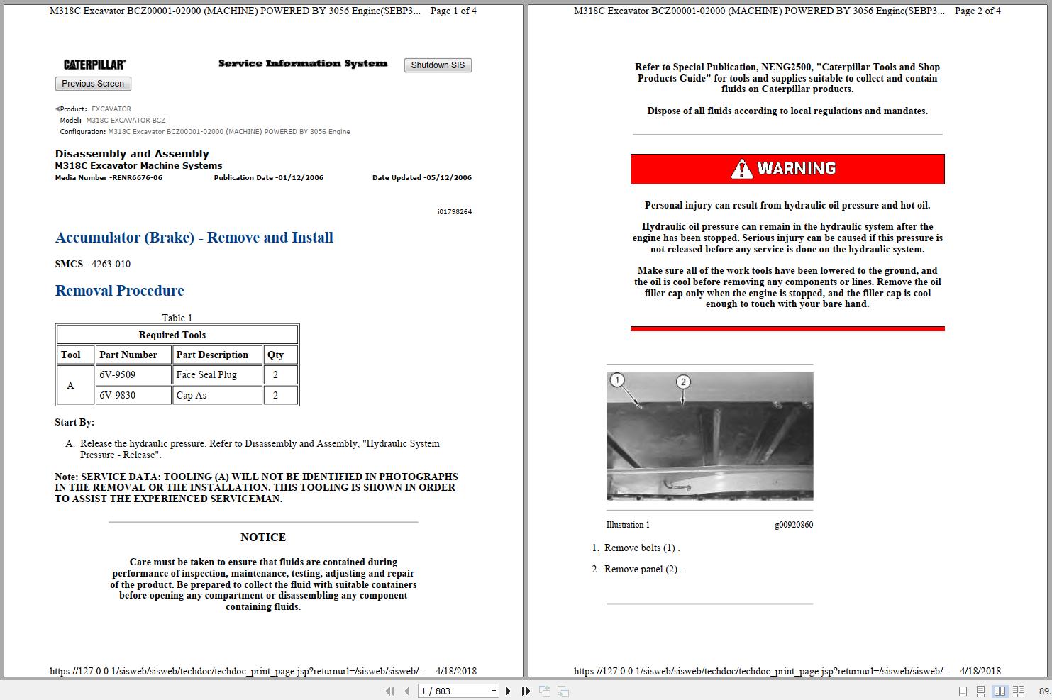 CAT Excavator M318C BCZ Operation Service Manual and Schematics 1
