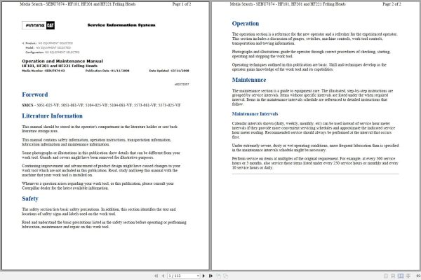 CAT Felling Head HF221 BXX Operation Maintenance Service Manual 1