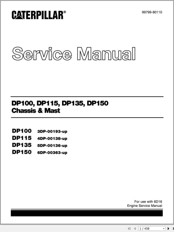 CAT Forklift DP100 DP115 DP135 DP150 Service Manual 99799 80110 1