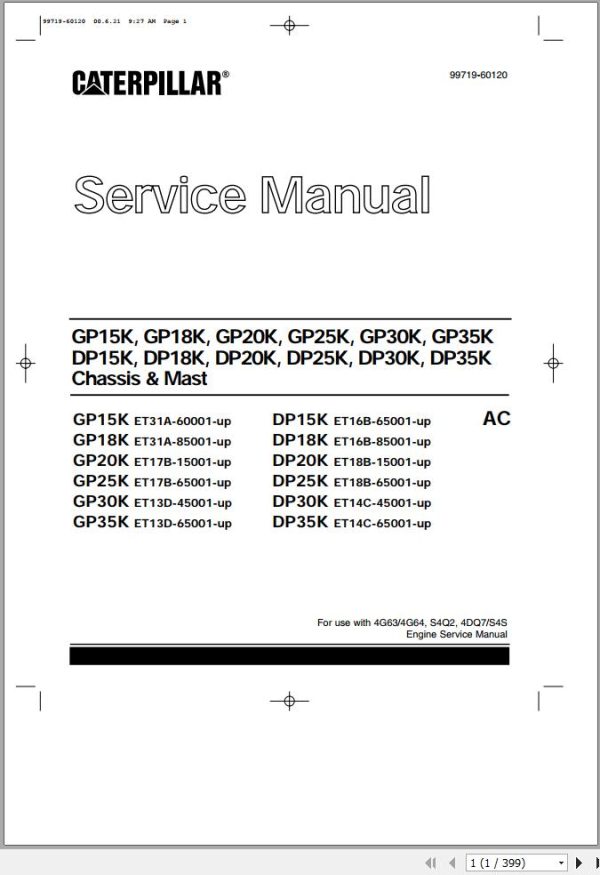 CAT Forklift GP15K GP35K DP15K DP35K Service Manual 99719 60120 1