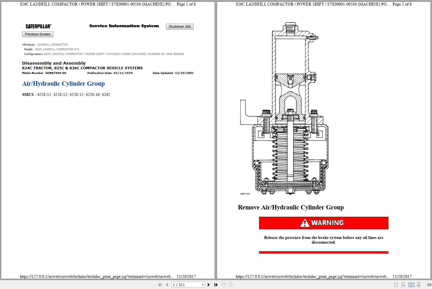 CAT Landfill Compactor 826C 87X Schematics Service Manual and Engine Parts Catalog 1