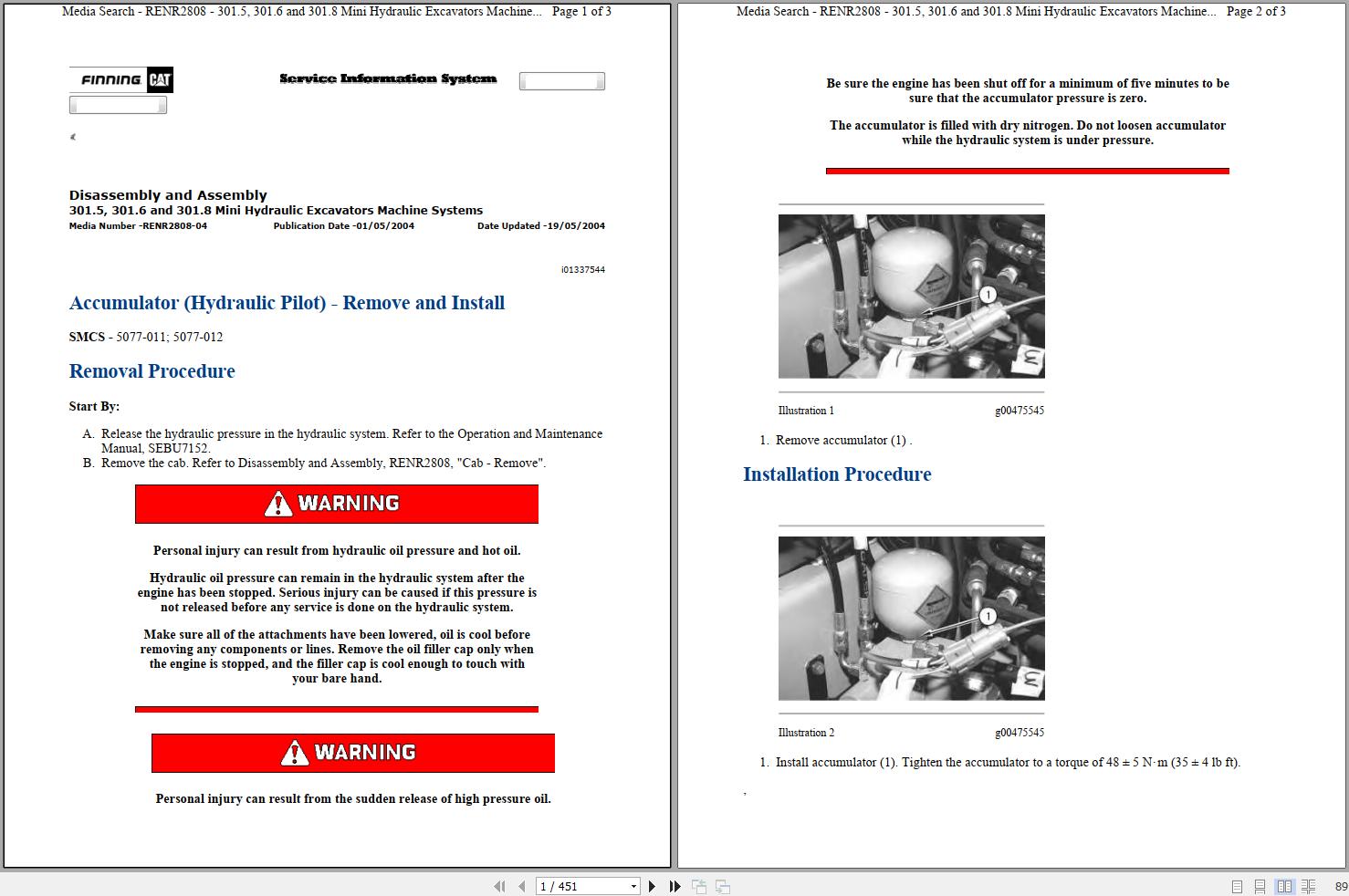 CAT Mini Hydraulic Excavator 301.5 3YW Operators Service Manual and Schematics 1