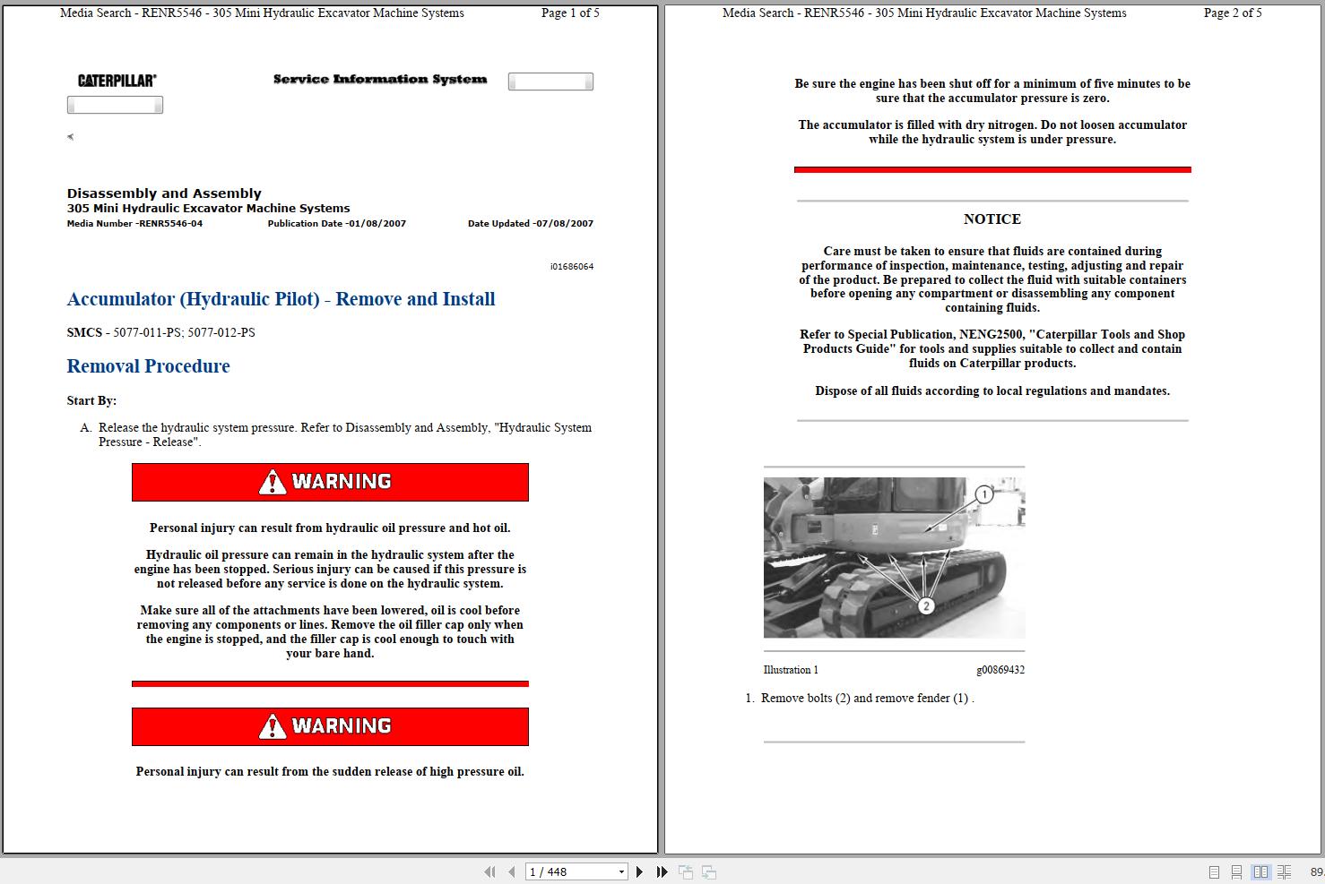 CAT Mini Hydraulic Excavator 305 CR DGT Operators Service Manual and Schematics 1