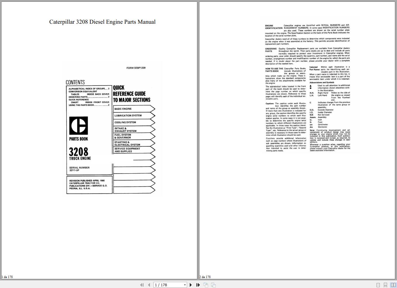 Caterpillar Engine 3208 Parts Manual SEBP1239 1