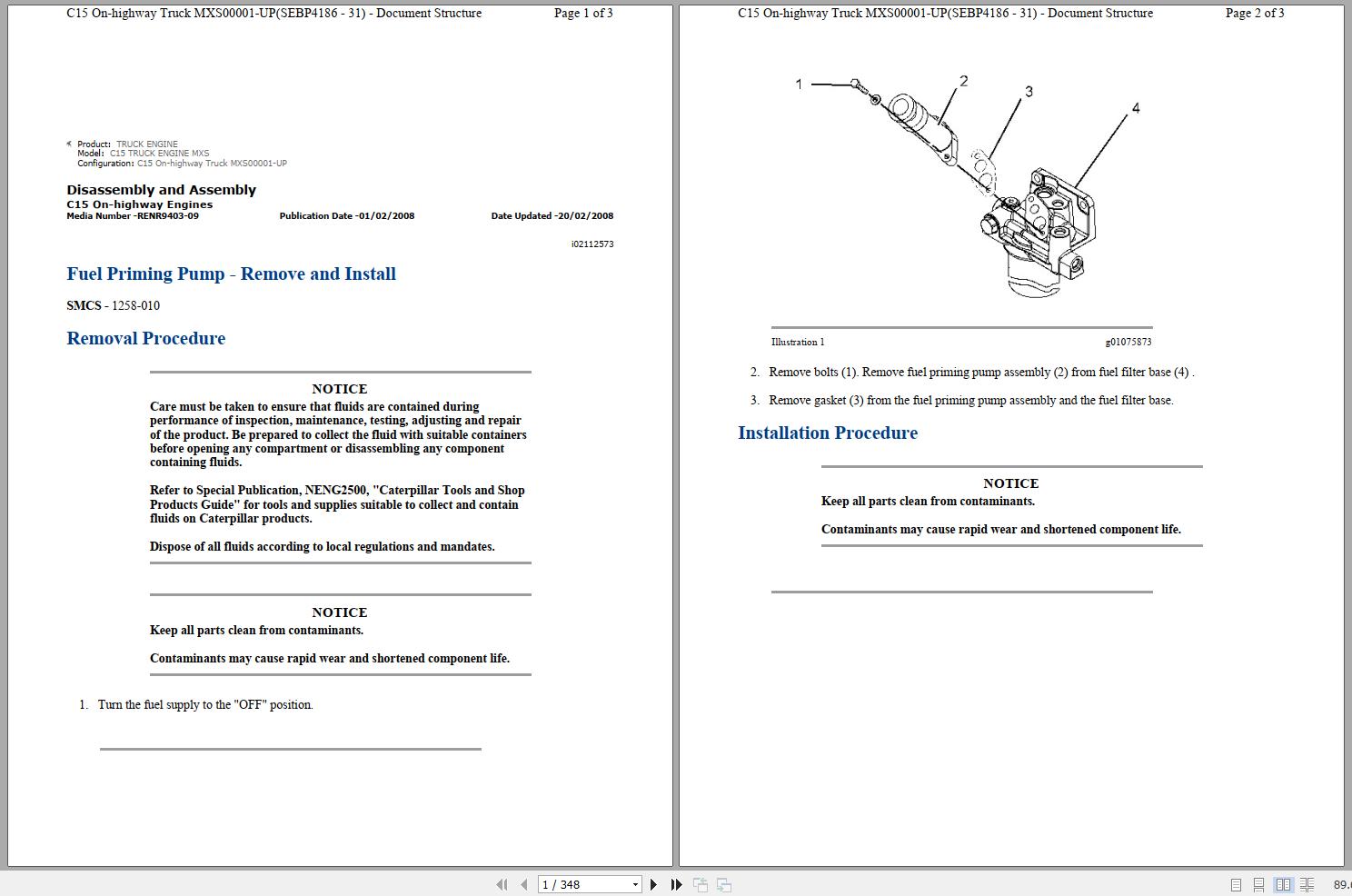 Caterpillar Engine C15 MXS Operators Service Manual and Electrical Schematics 1