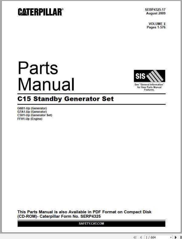 Caterpillar Engine C15 Standby Generator Set Parts Manual SEBP4325 17 1