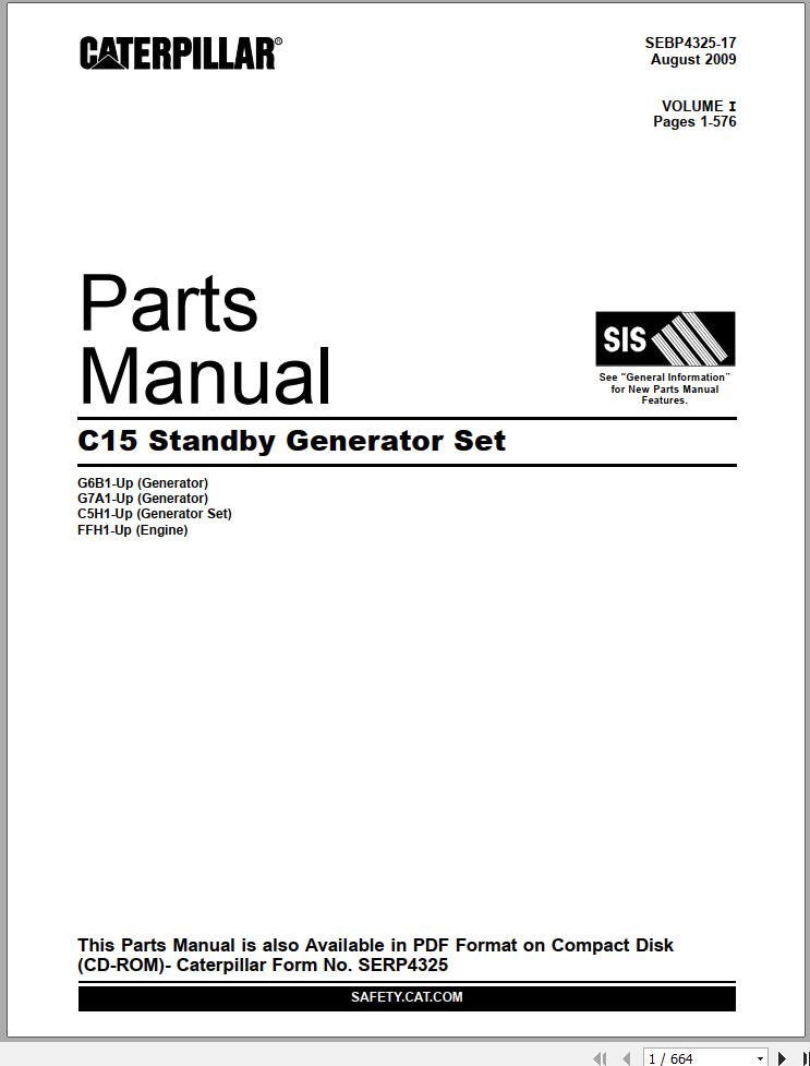 Caterpillar Engine C15 Standby Generator Set Parts Manual SEBP4325 17 1