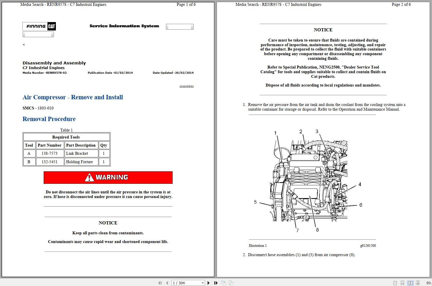 Caterpillar Engine C7 JTF Operation Parts Service Manual and Electrical Schematics 1