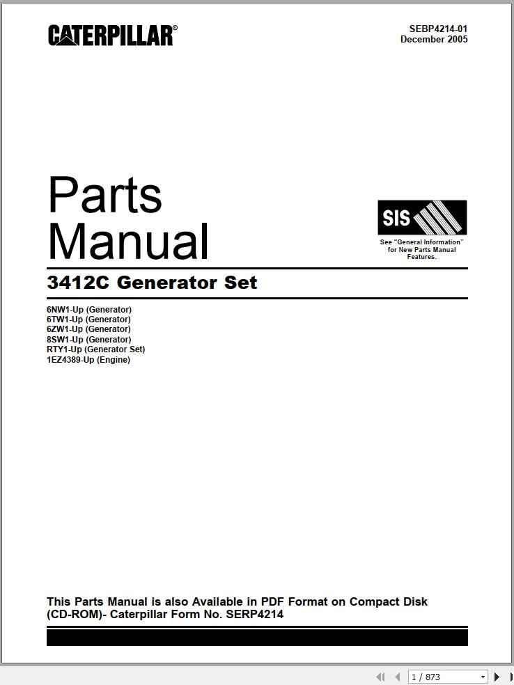 Caterpillar Generator Set 3412C Parts Manual SEBP4214 01 1
