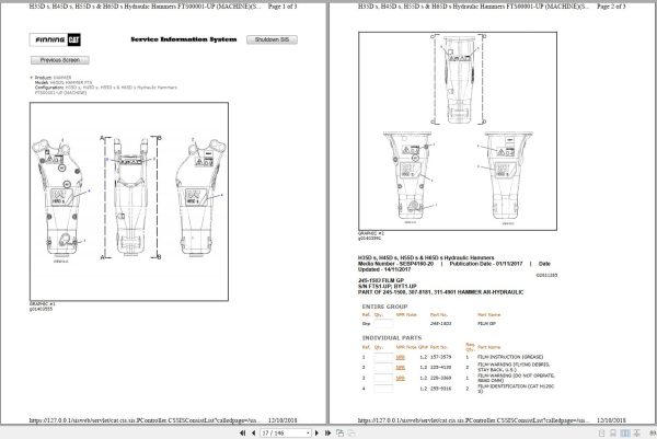 Caterpillar Hammer H65DS FTS Parts Manual SEBP4160 20 1